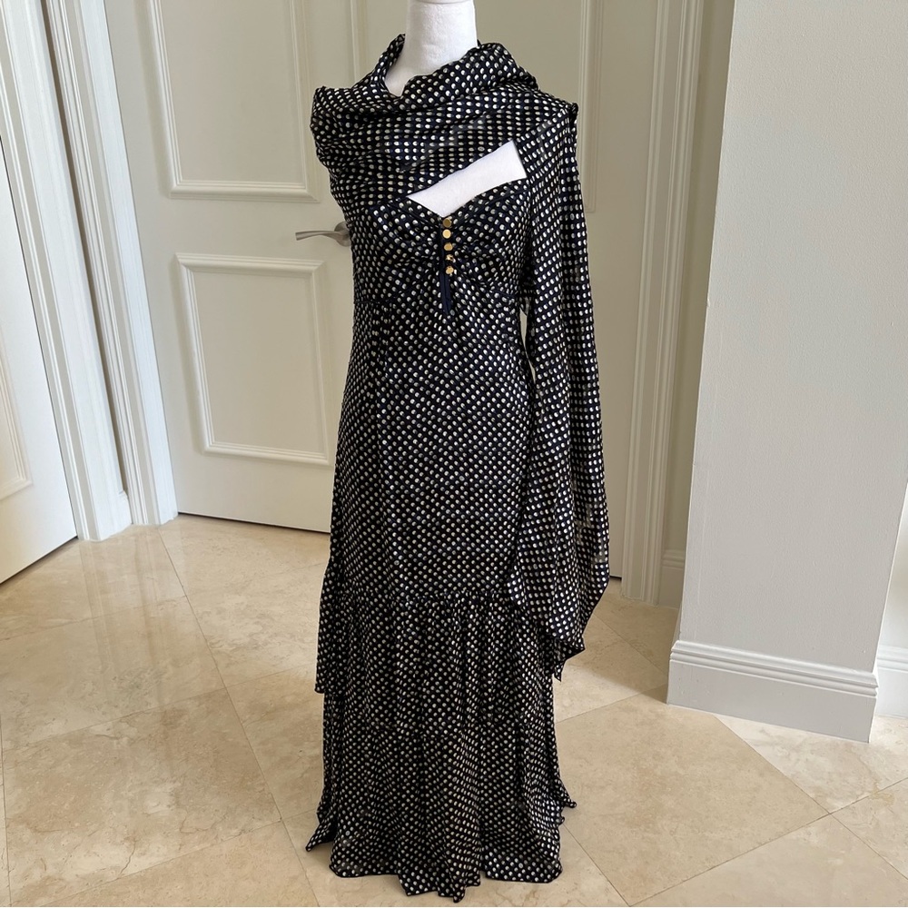 Tory Burch Silk Polka Dots Tea Length Dress with Shaw NWOT - Picture 15 of 15